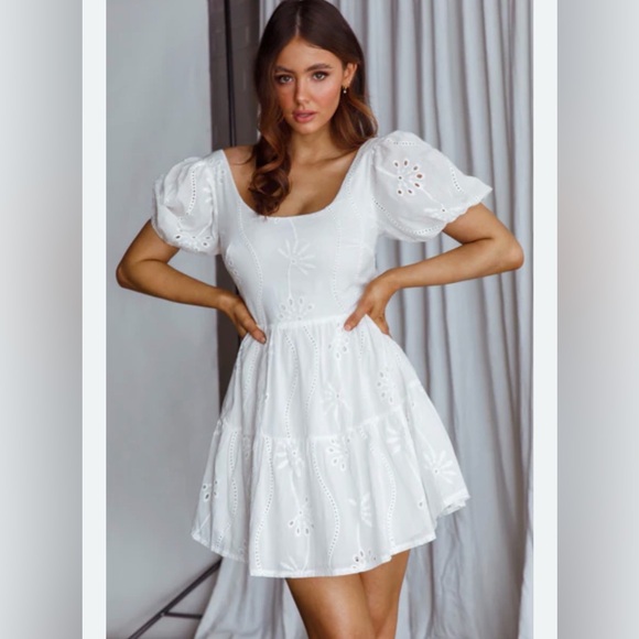 Indikah Dresses & Skirts - NWT Indikah Tied Back A-Line White Eyelet Mini Dress Large Boho Party Event
